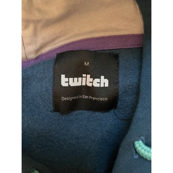 Twitch Mens M Blue Hoodie Unisex Pullover Cotton Sweatshirt Hooded NWOT - Picture 3 of 10